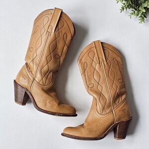 Vintage 80's Frye Saddle Tan Genuine Leather Western Cowboy Heritage Boots 6B
